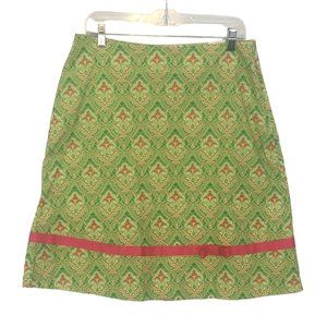 GOODCLOTHES Green Pink Midi A-line Skirt, Ribbon Trim, Size‎ 12, 32 waist